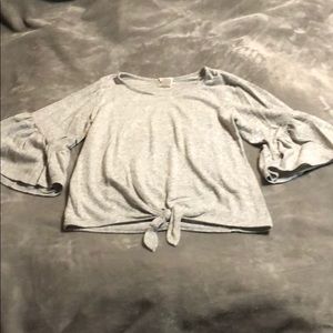 Grey Top with Cute Sleeves and Tie Front